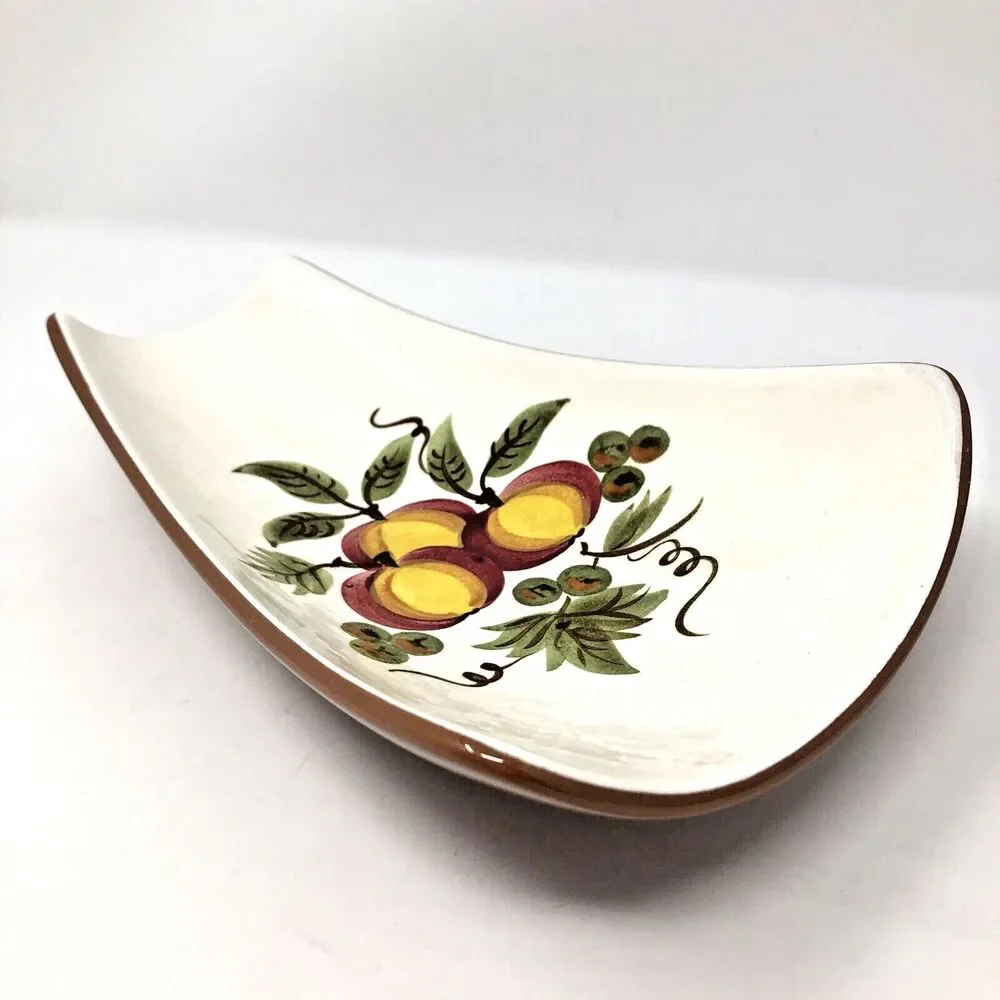 Stangl Apple Delight Footed Server Vintage 1960's MCM Hand Painted Unique Shape